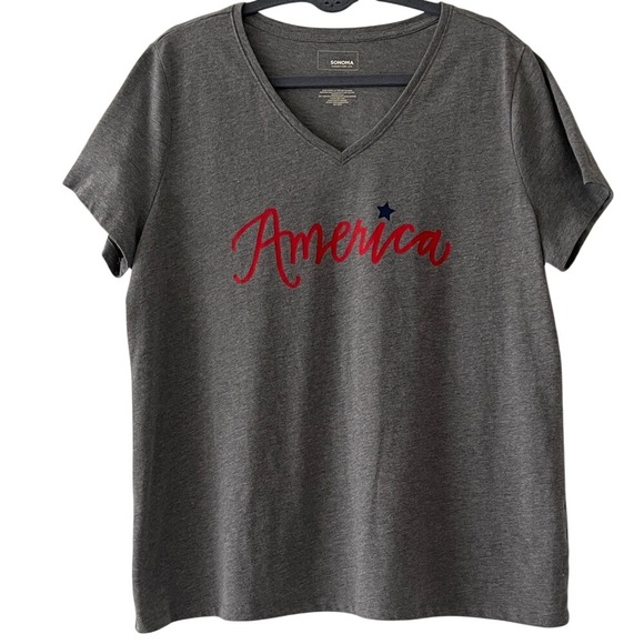 Sonoma Gray V-Neck America 4th of July Tee XL - Picture 1 of 4
